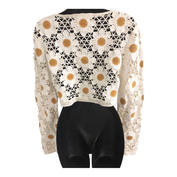 Jessica Simpsom cream daisy floral front tie crochet bolero cardigan size XL new - Picture 9 of 15